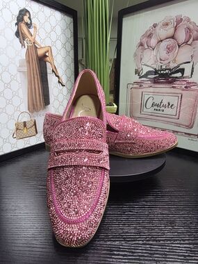 Sugar Pink Crystal Embellished Loafers